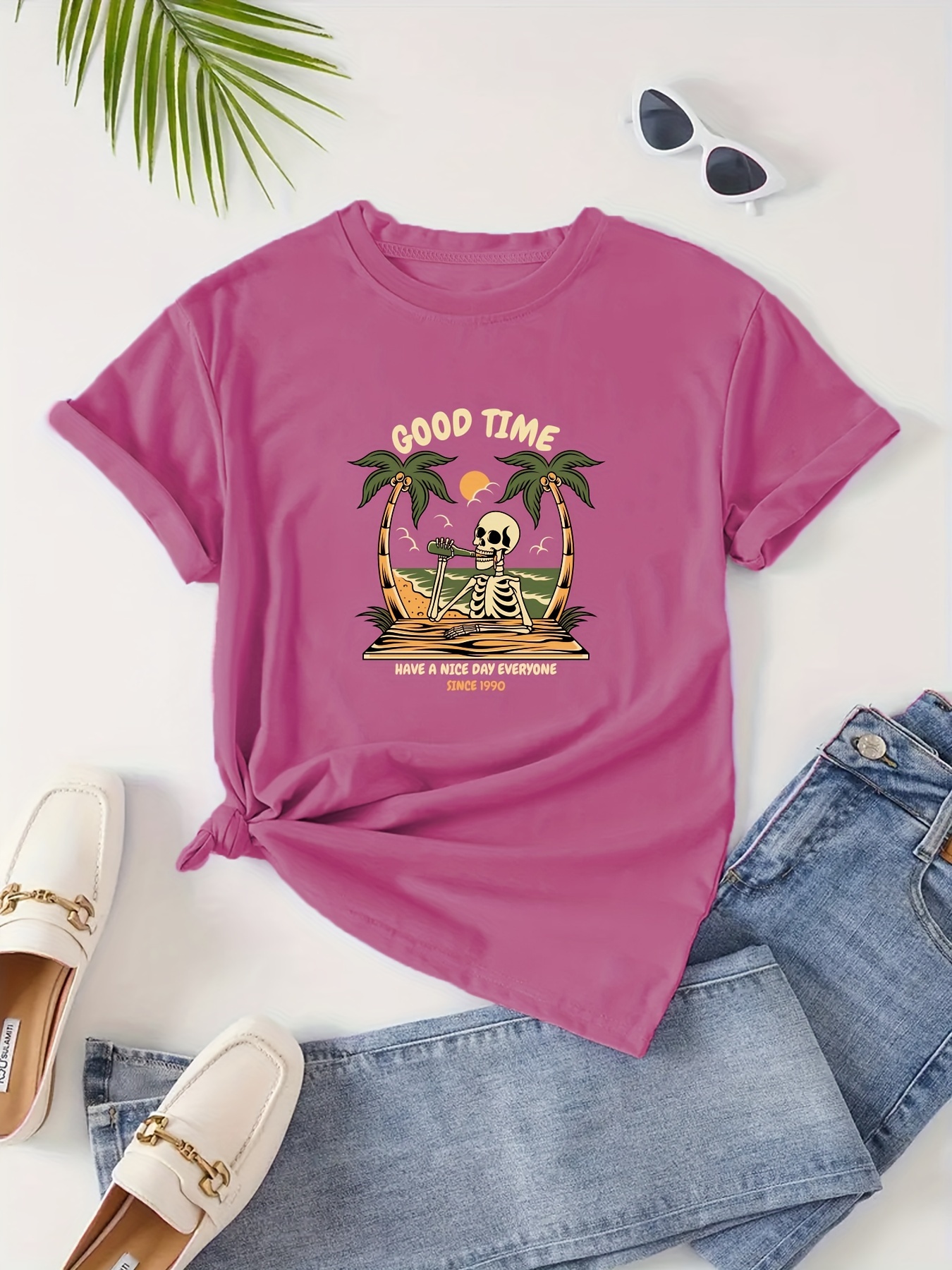 Skull Print T shirt Plus Size Casual Crew Neck Short Sleeve Temu