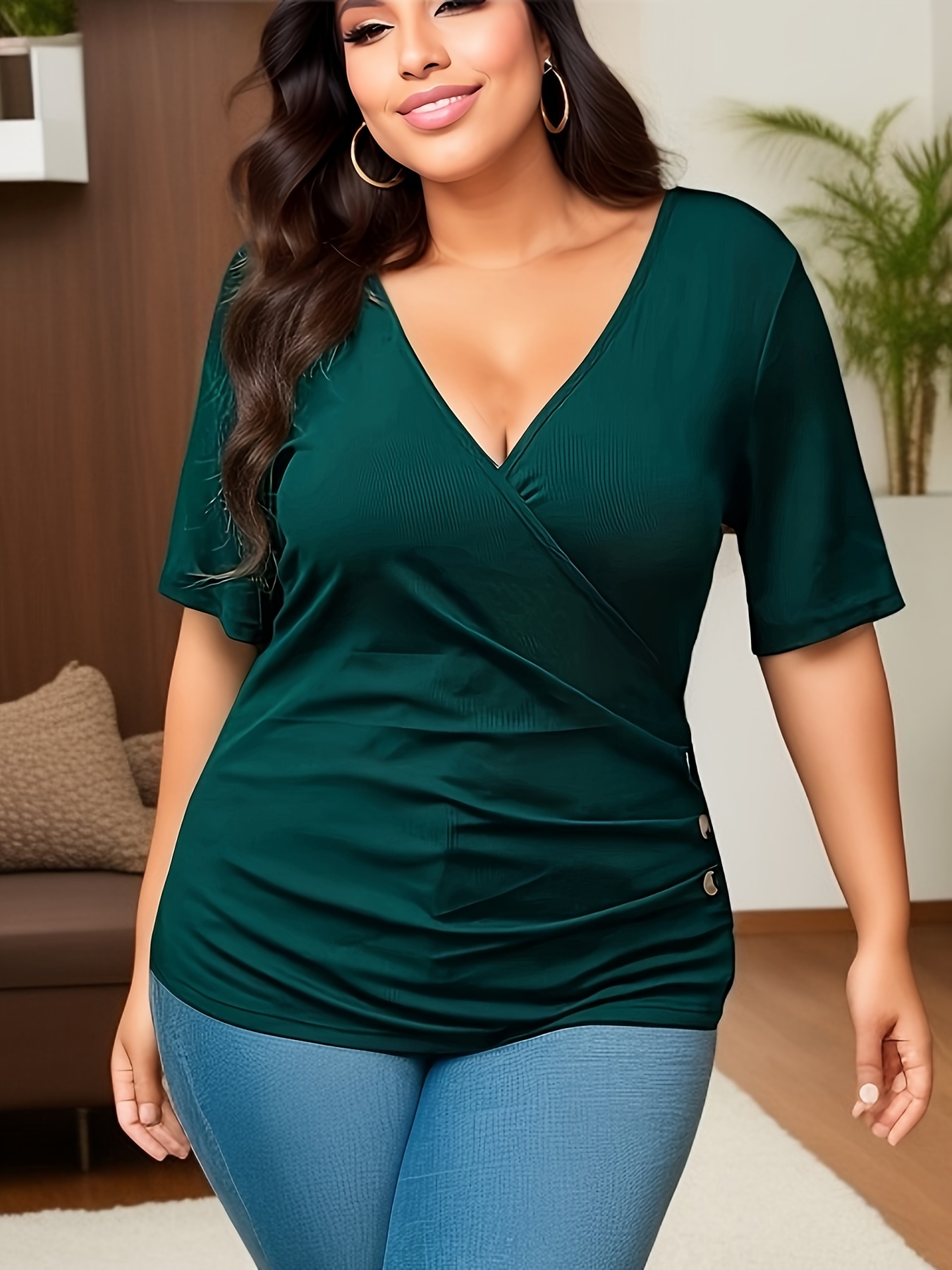 Plus Size Summer Solid Casual Women's Short sleeve top Wide Leg