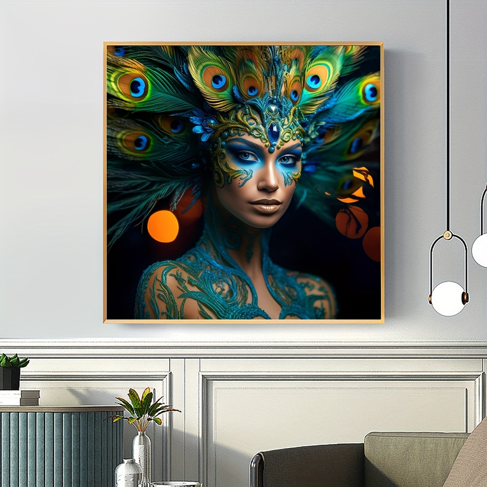 1 Set, Round Diamond Painting Kit, Adult 5D Diamond Art Kit, Diamond Painting Kit, Adult Beginner Handicraft, DIY Diamond Painting Kit, Gem Artist Wall Decoration, Peacock Feather Decoration 15.75 * 15.75inch