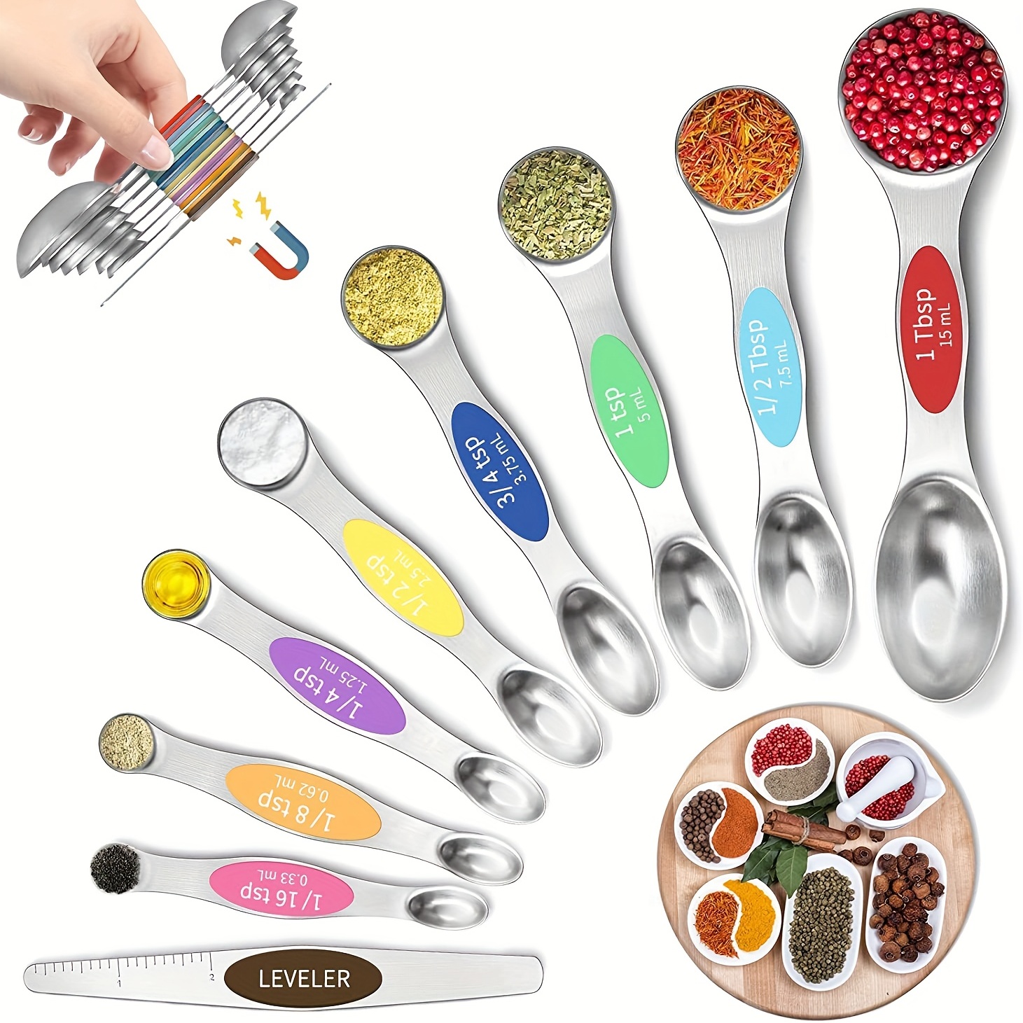 Magnetic Measuring Spoons Set Stainless Steel Stackable Dual Sided  Teaspoons And Tablespoons For Measuring Dry And Liquid Ingredients Set Of 6