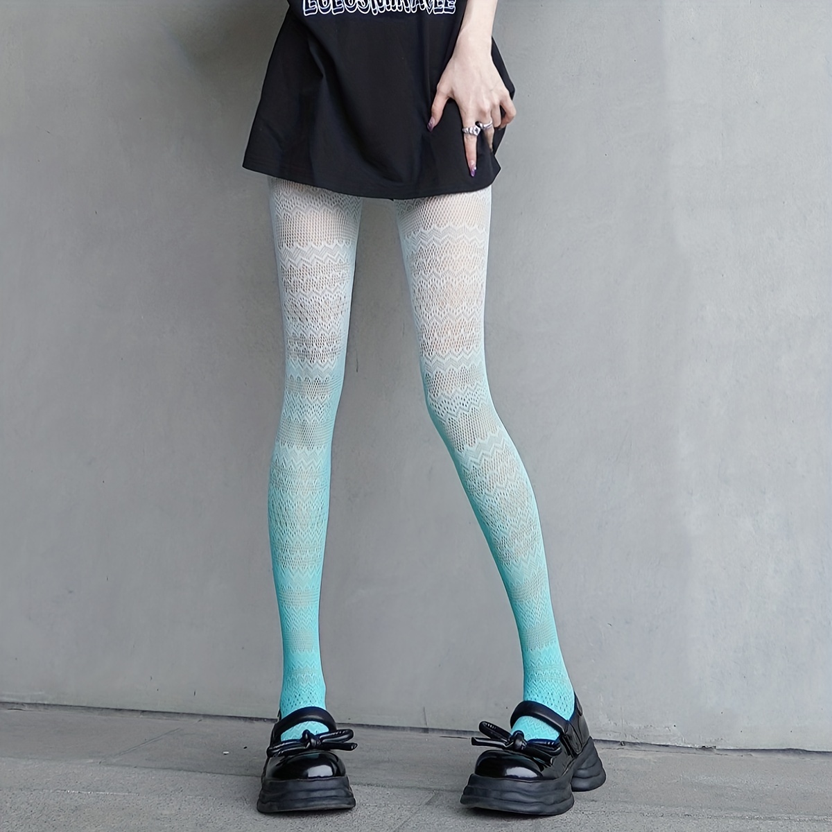 Womens Gradient Color Pants Tights Hollow Out Mesh See Through