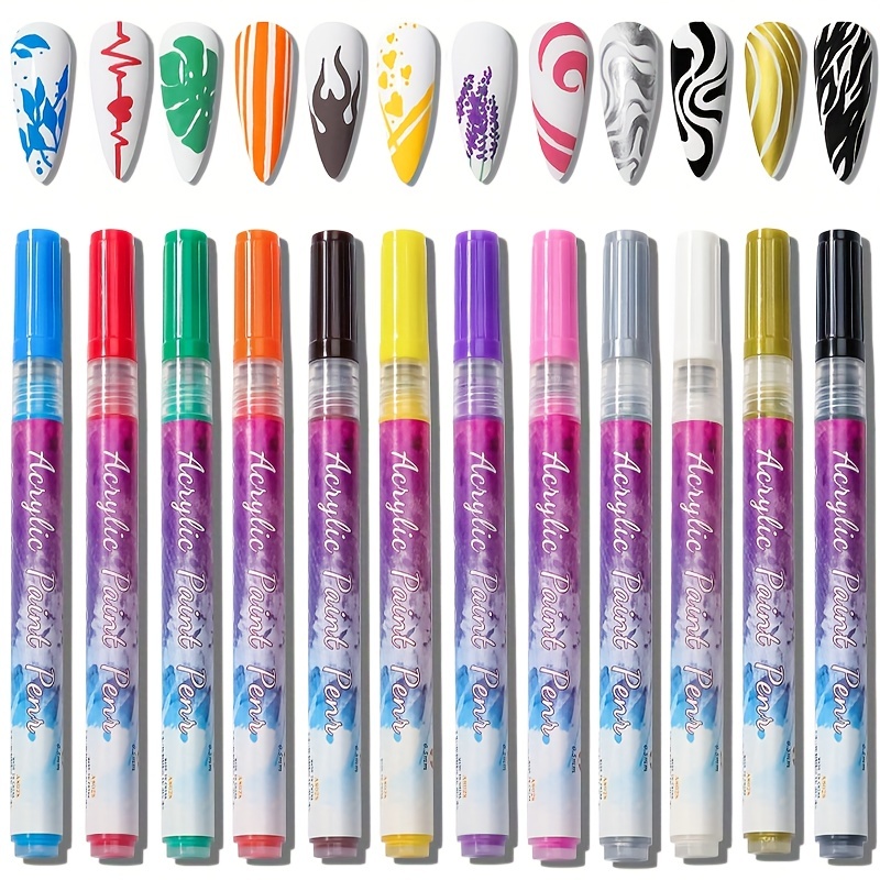 12 Color 3d Nail Art Pens Set Nail Polish Pens Nail Point - Temu