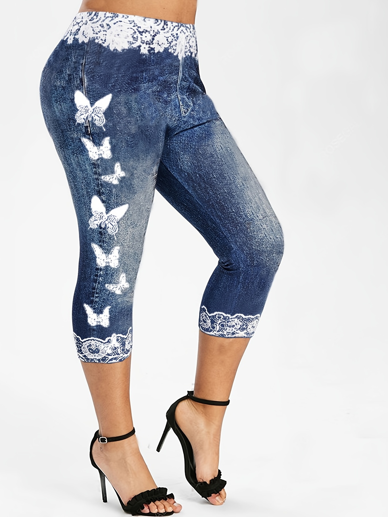 Butterfly Insect Print Yoga Trousers - Women Adult High Waist