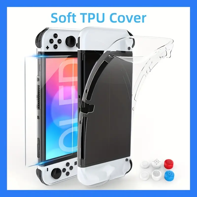 suitable for nintendo switch oled for nintendo switch oled tpu protective case tempered protective film and 6 keycaps details 1
