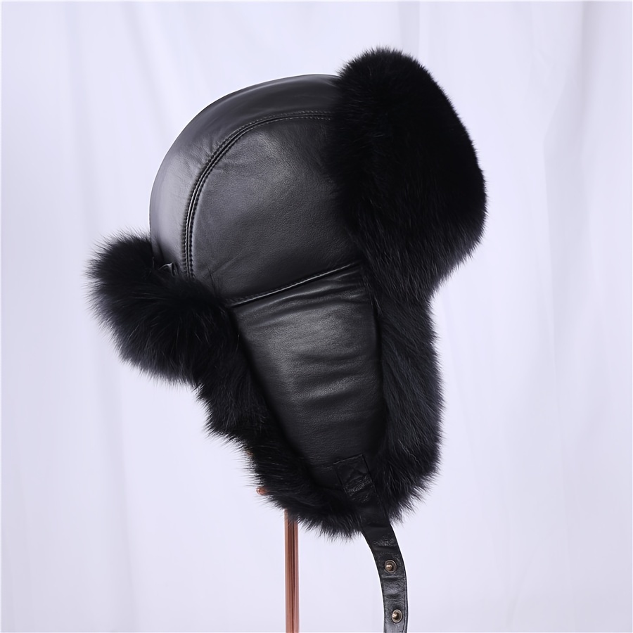 Mens Winter Hat Real Fox Fur Hats Natural Raccoon Fur Genuine