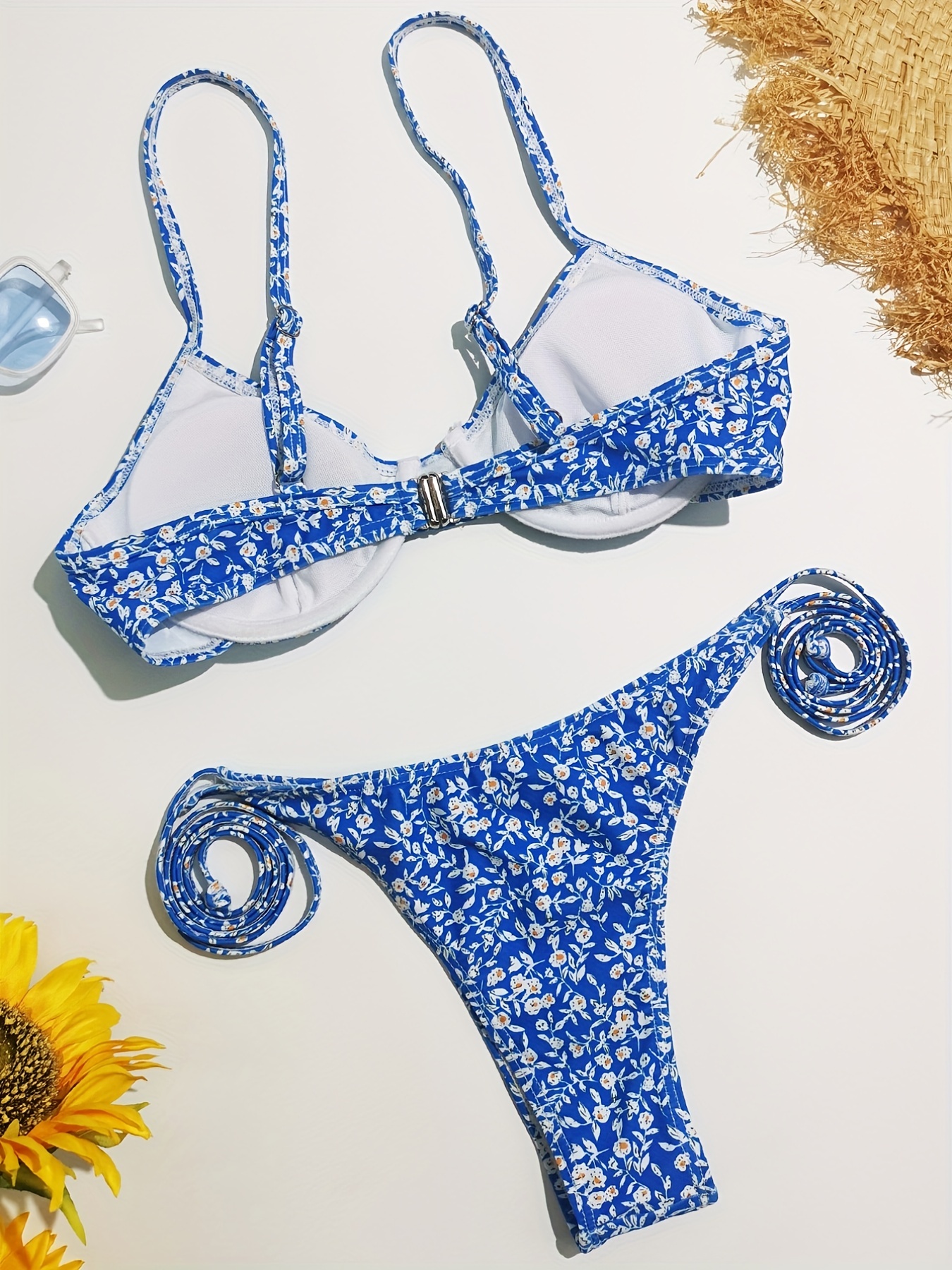 Women's High Waisted Bikini Set Swimsuit Floral Print Self Tied