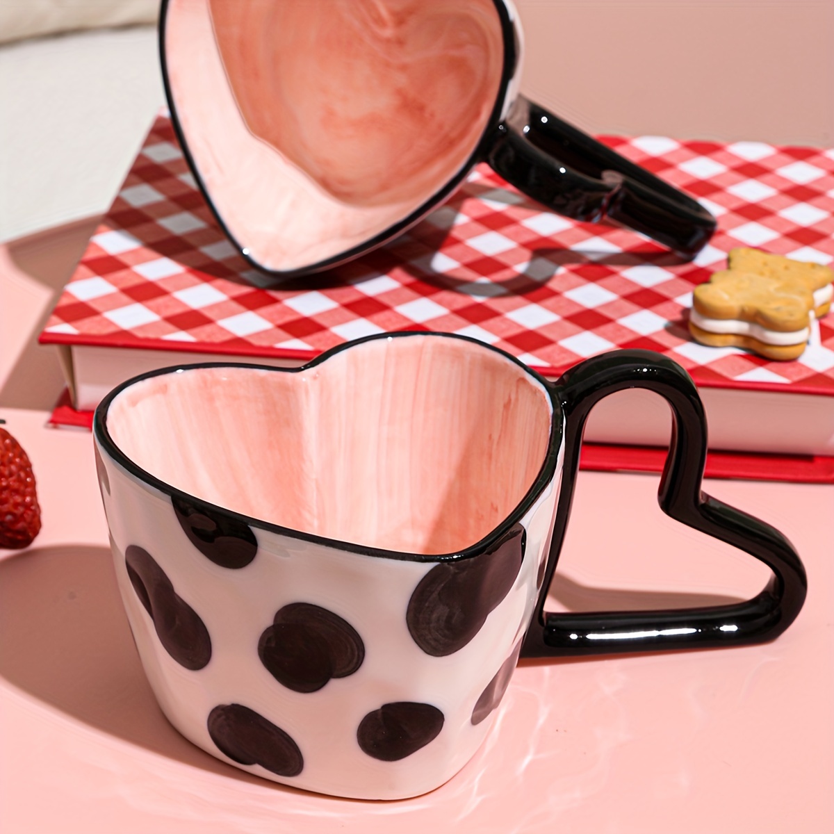Kawaii Strawberries Latte Mug 12 Oz Ceramic Mug Cute Mug 