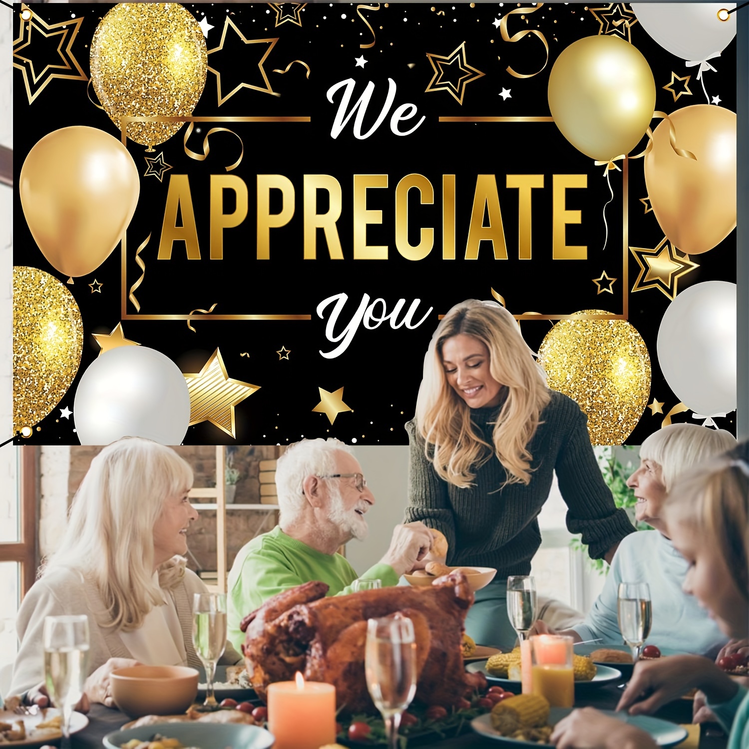  We Appreciate You Banner Gold Glitter Thank You Banner Employee  Teacher Doctor Nurse Staff Appreciation Banner Employee Appreciation Banner  for Office Party Decorations : Office Products