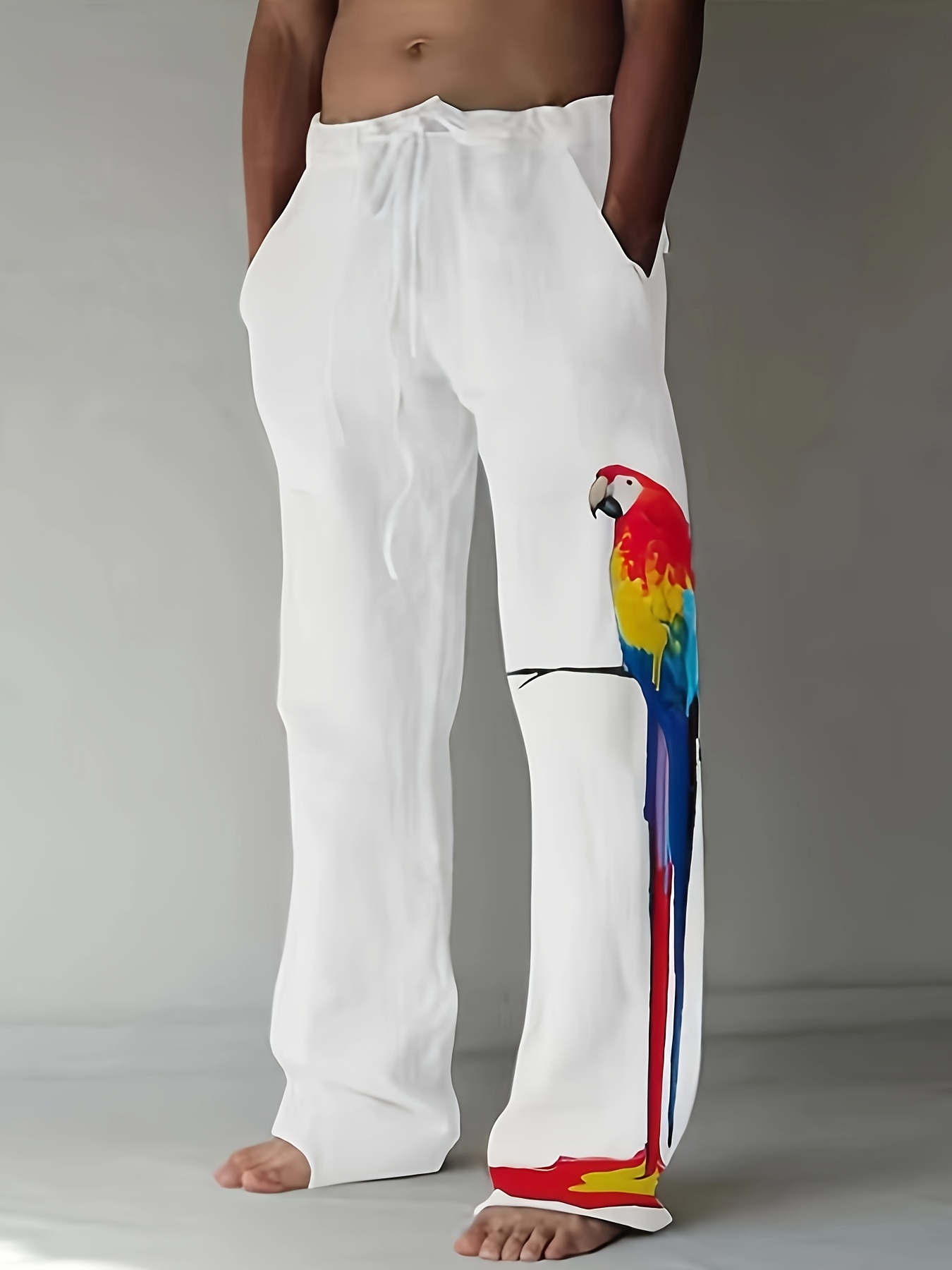 Men's Drawstring Wide Leg Pants Beach Pant Trendy Pattern - Temu