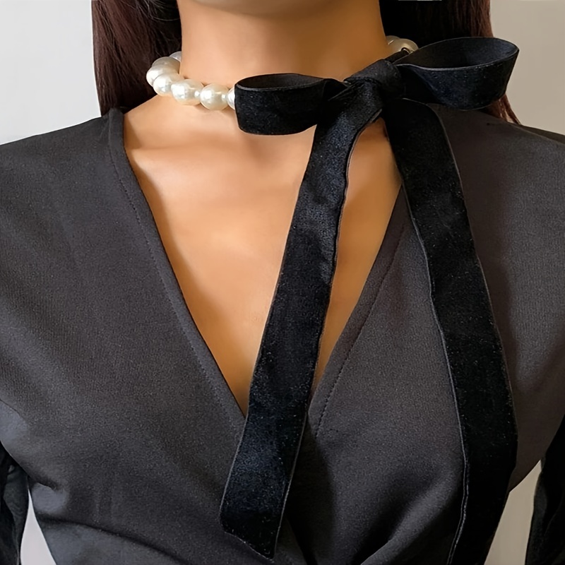 1 Pc Black Ribbon Bow Choker Necklace for Women