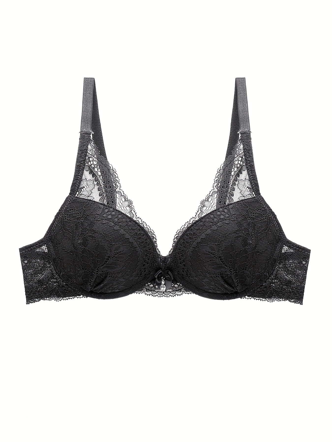 Simple Solid Contrast Lace Bra Comfy Breathable Push Bra - Temu