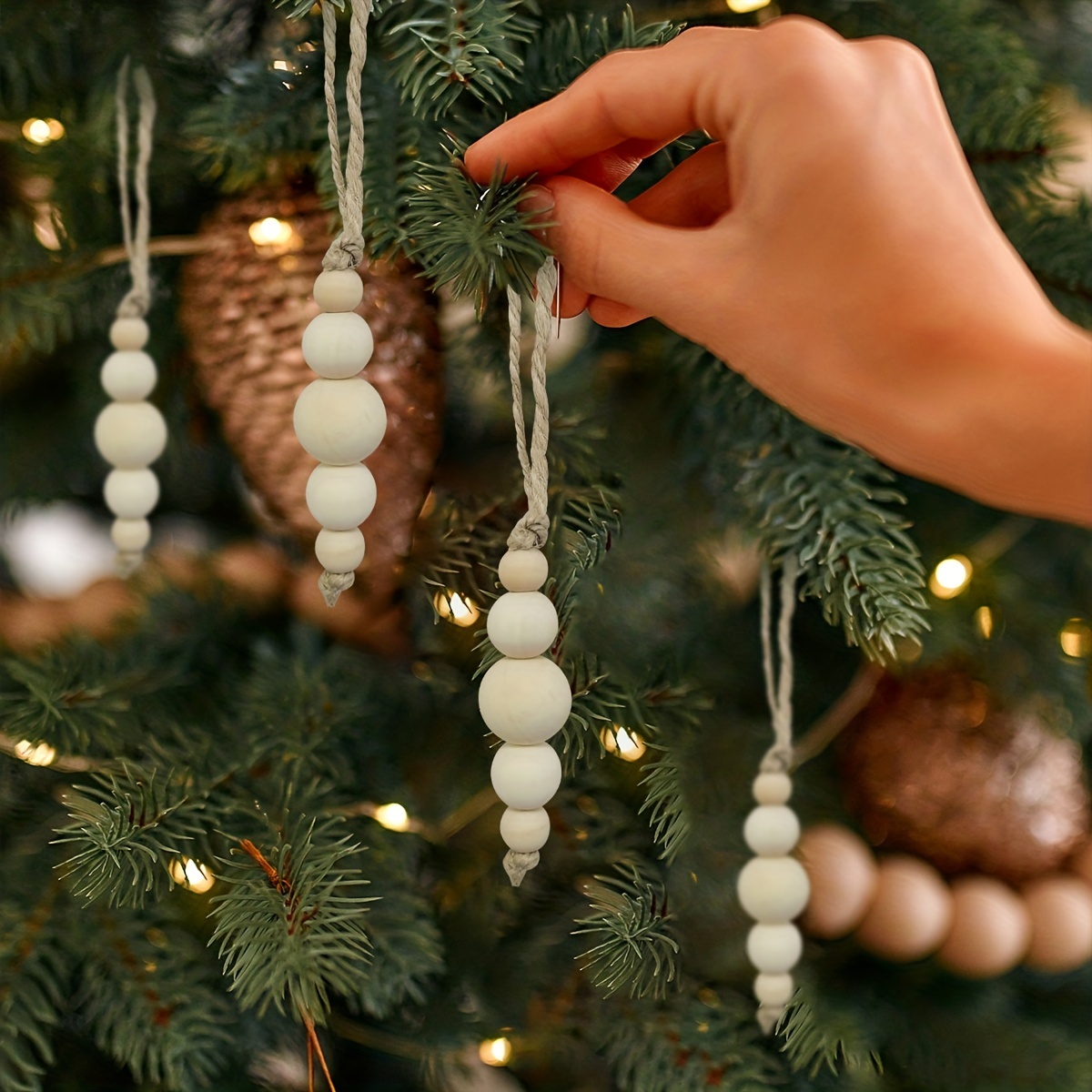 Wood Bead Garland, Christmas Tree Ornaments, Boho Home Decor