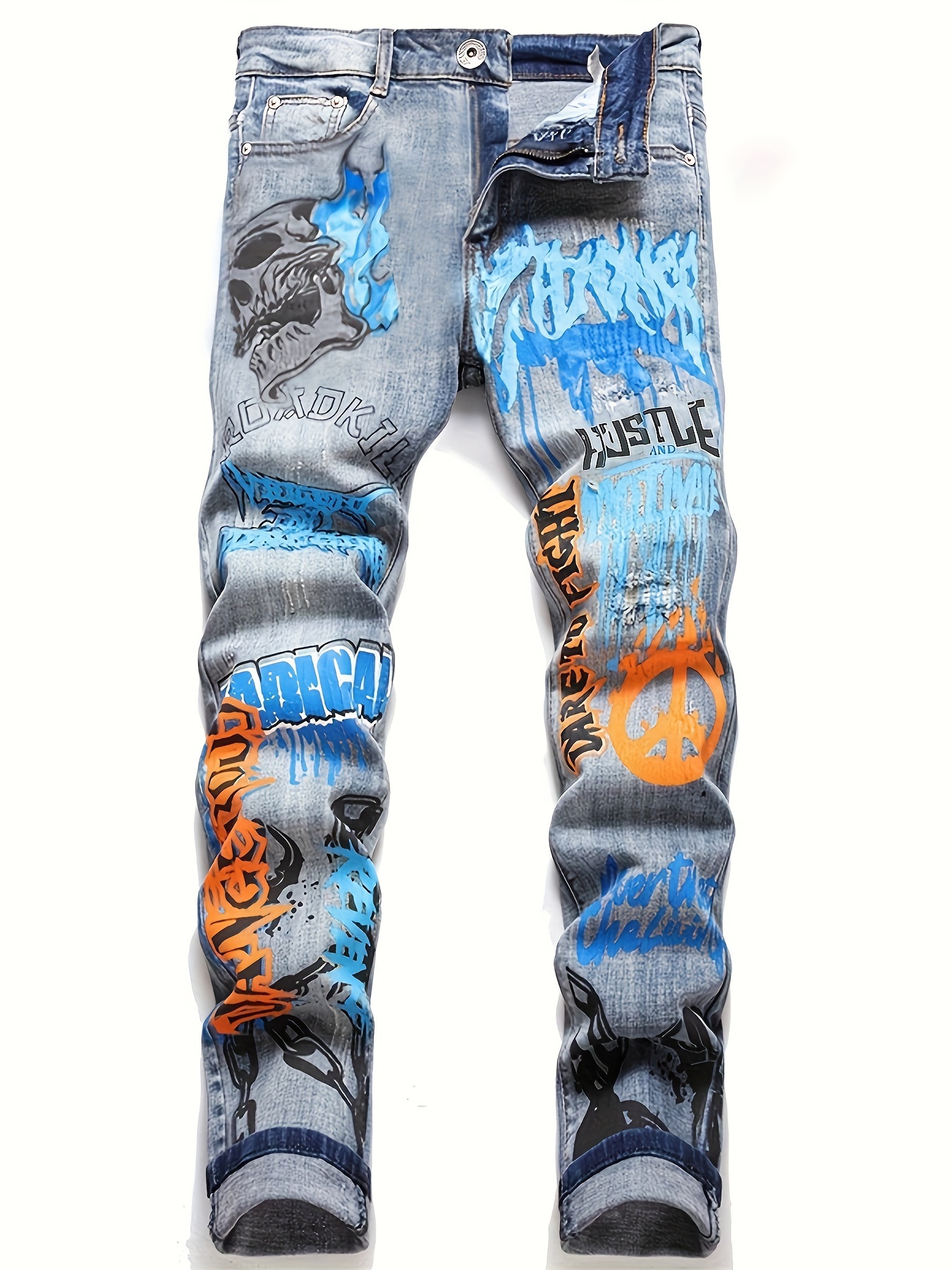 Kid's  Real Thing Print Imitated Denim Print Pants Street - Temu