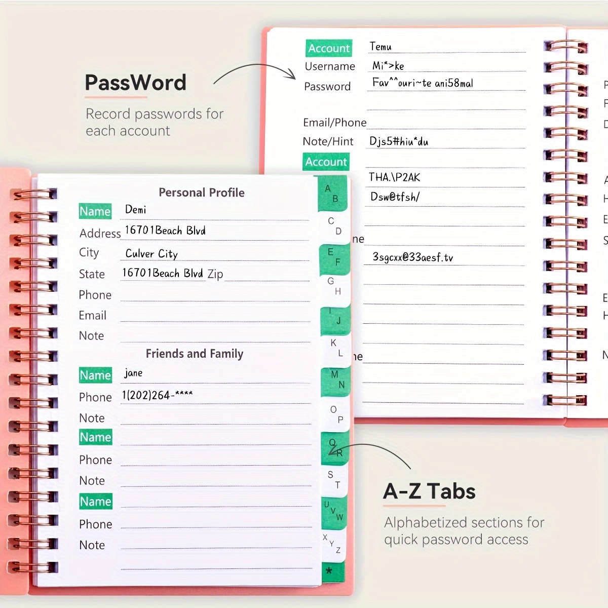 Spiral Password Book Alphabetical A z Tabs internet Address - Temu