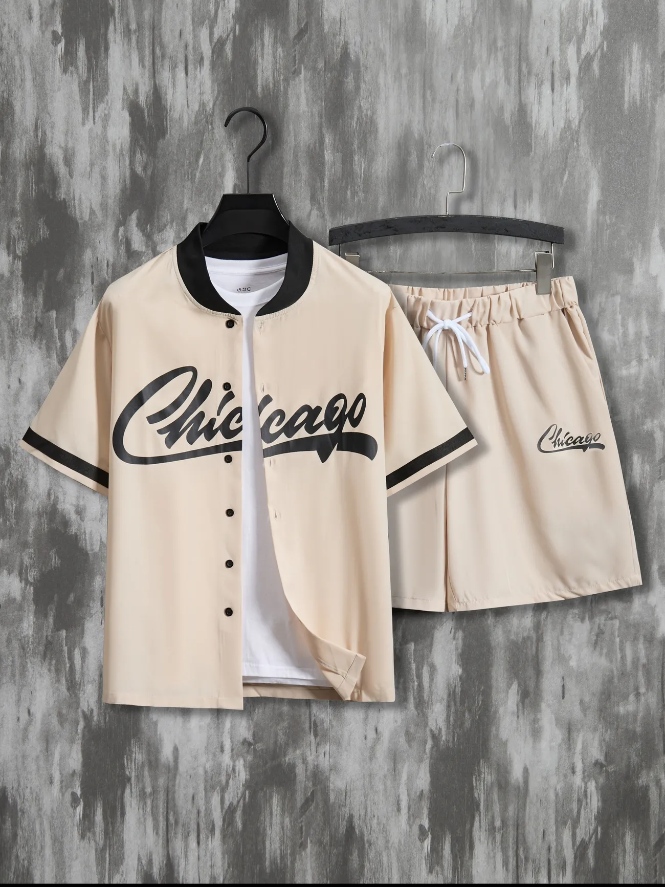 chicago'' Print,, Men's Short Sleeve Baseball Jersey Shirt And Drawstring  Shorts Set For Summer - Temu