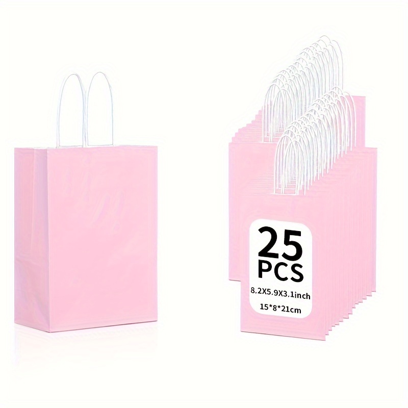 Paquete de 24 pequeñas bolsas de regalo de papel rosa con asas y 24 papel  de regalo de seda rosa para negocios, cumpleaños, bodas, baby shower