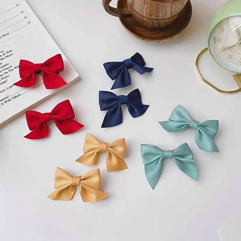 Temu 1 Pair Hair Bows Solid Color Bow Hair Clips, Bobby Pins, Hairpins Sweet Side Clip Braids Pin Hair Accessories for Women Girls, Christmas Gifts