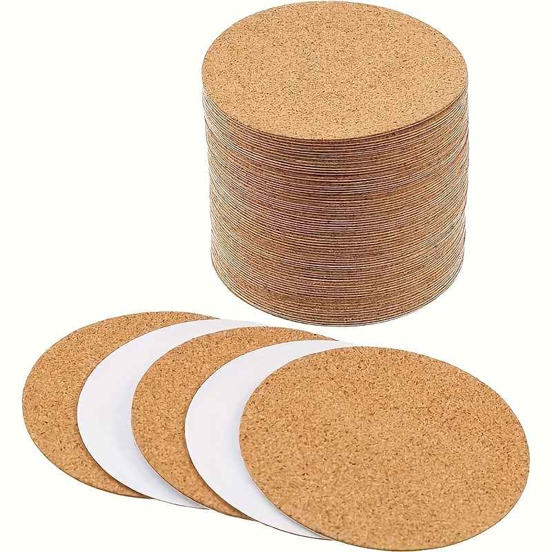Set Of 20 Self-adhesive Round Cork Coasters For, Measuring 10cm By 10cm (4 Inches By 4 Inches). Cork Circles Used As Tiles, Mats, Or Sheets With A Strong Adhesive, Suitable For Office, Home, Bar, Use