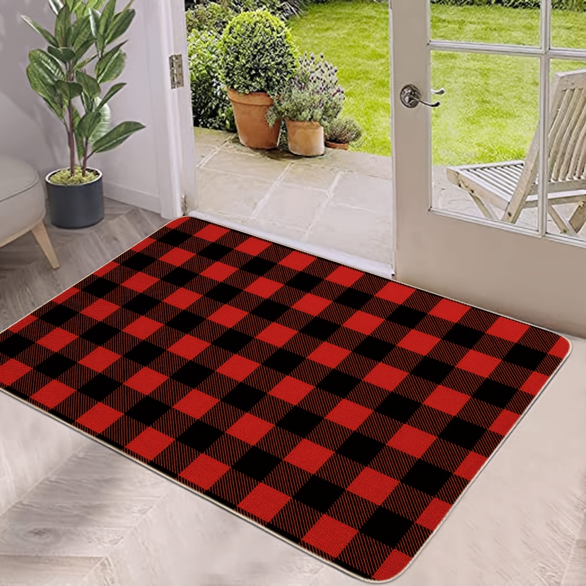 Red And Green Checkered Christmas Door Mat Rubber Bottom Durable Carpet  Indoor and Outdoor Entrance Rug Washable Doormat - AliExpress
