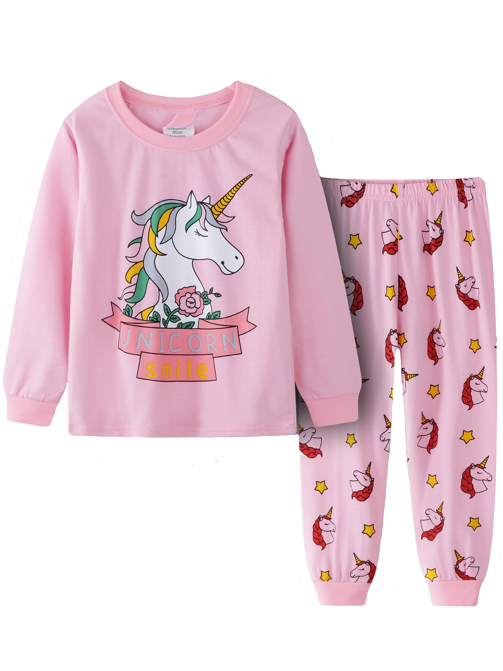Unicorn Rainbow Girls Pajamas Button Front Top Shirt Pants Winter