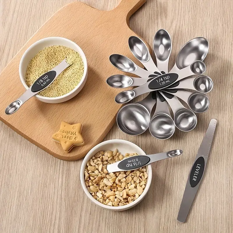 Stainless Steel Magnetic Measuring Spoons With Leveler - Dual