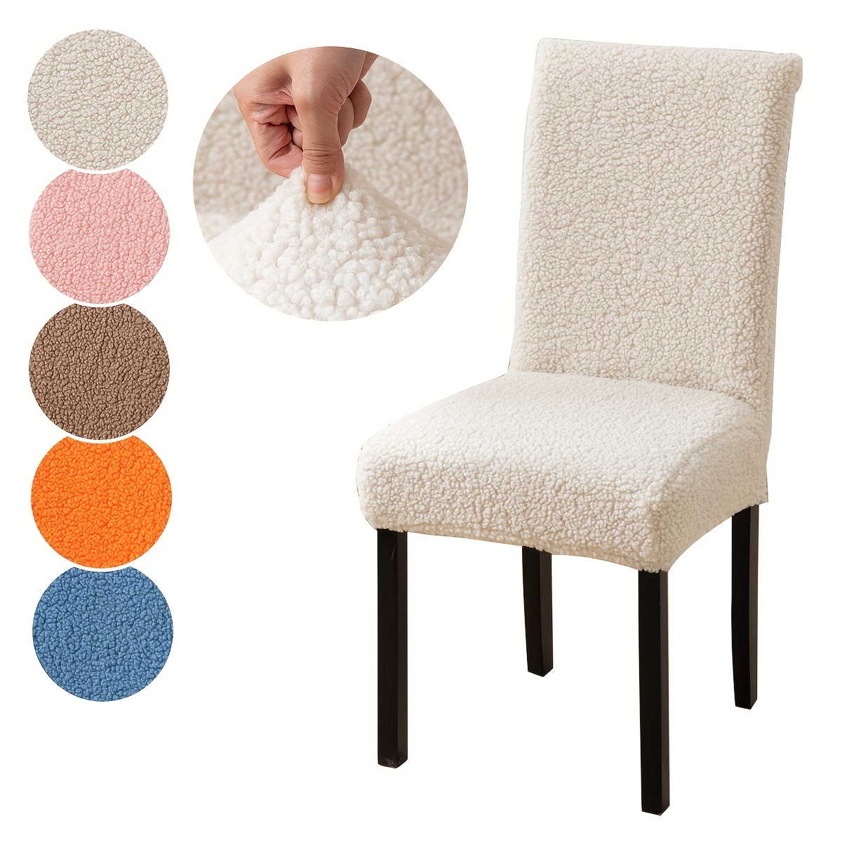 

1pc Sherpa Elastic Dining Chair Slipcovers, Stretch Chair Cover For Hotel Dining Room Office Banquet House Home Decor