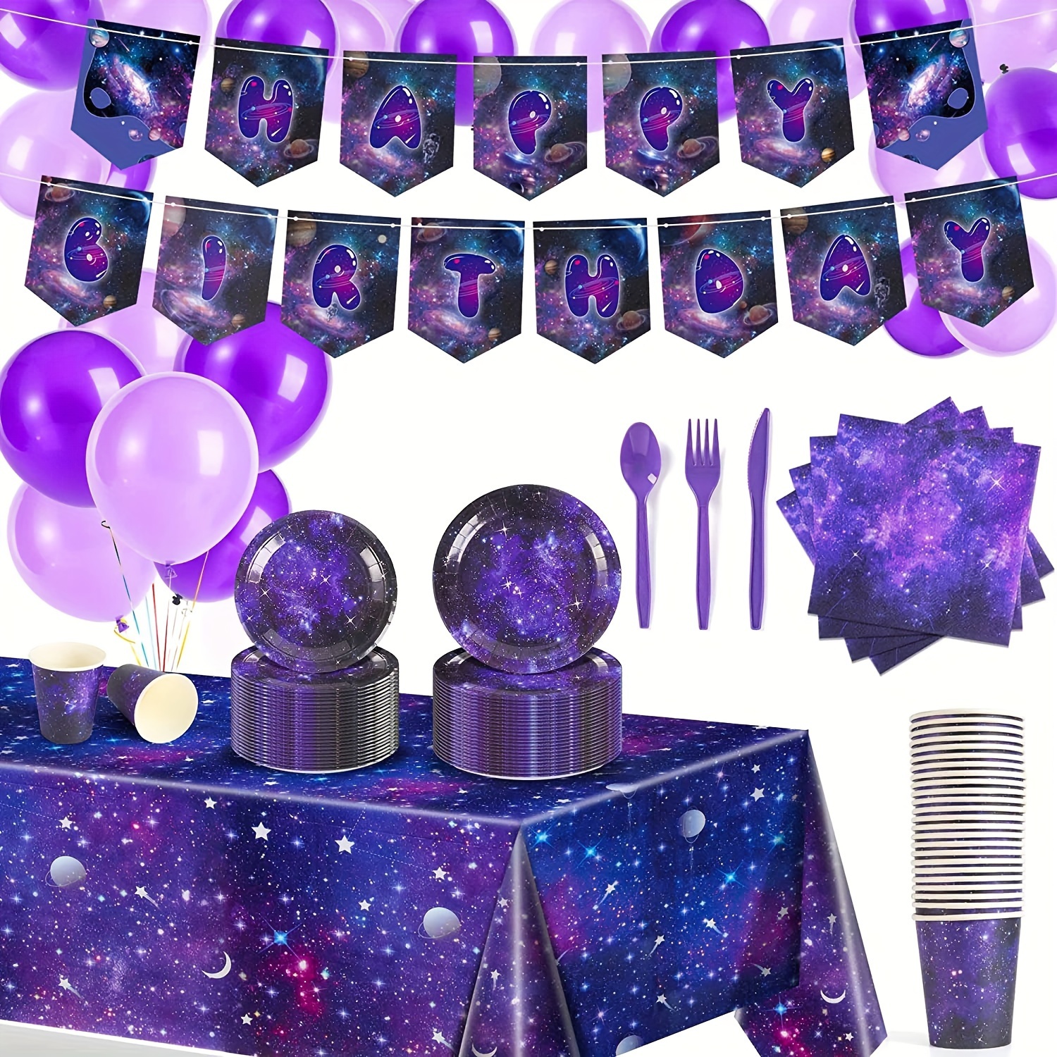 Space Galaxy Party Supplies - Juego de vajilla temática del espacio  exterior, decoración de fiesta de cumpleaños, noche estrellada, sistema  solar