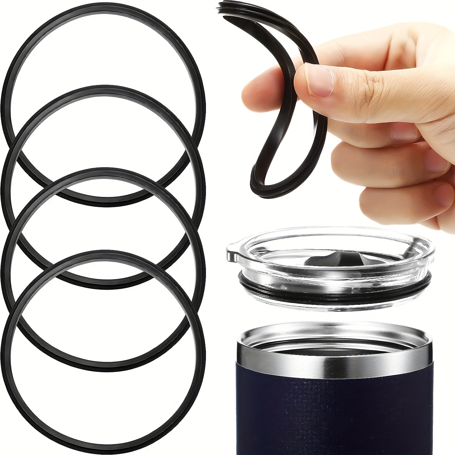 4 Pcs Silicone Sealing Ring Replacement for Contigo Water Cup,Sealing Ring  Travel Cup Cover Gasket Rubber Cover Seals,Black 