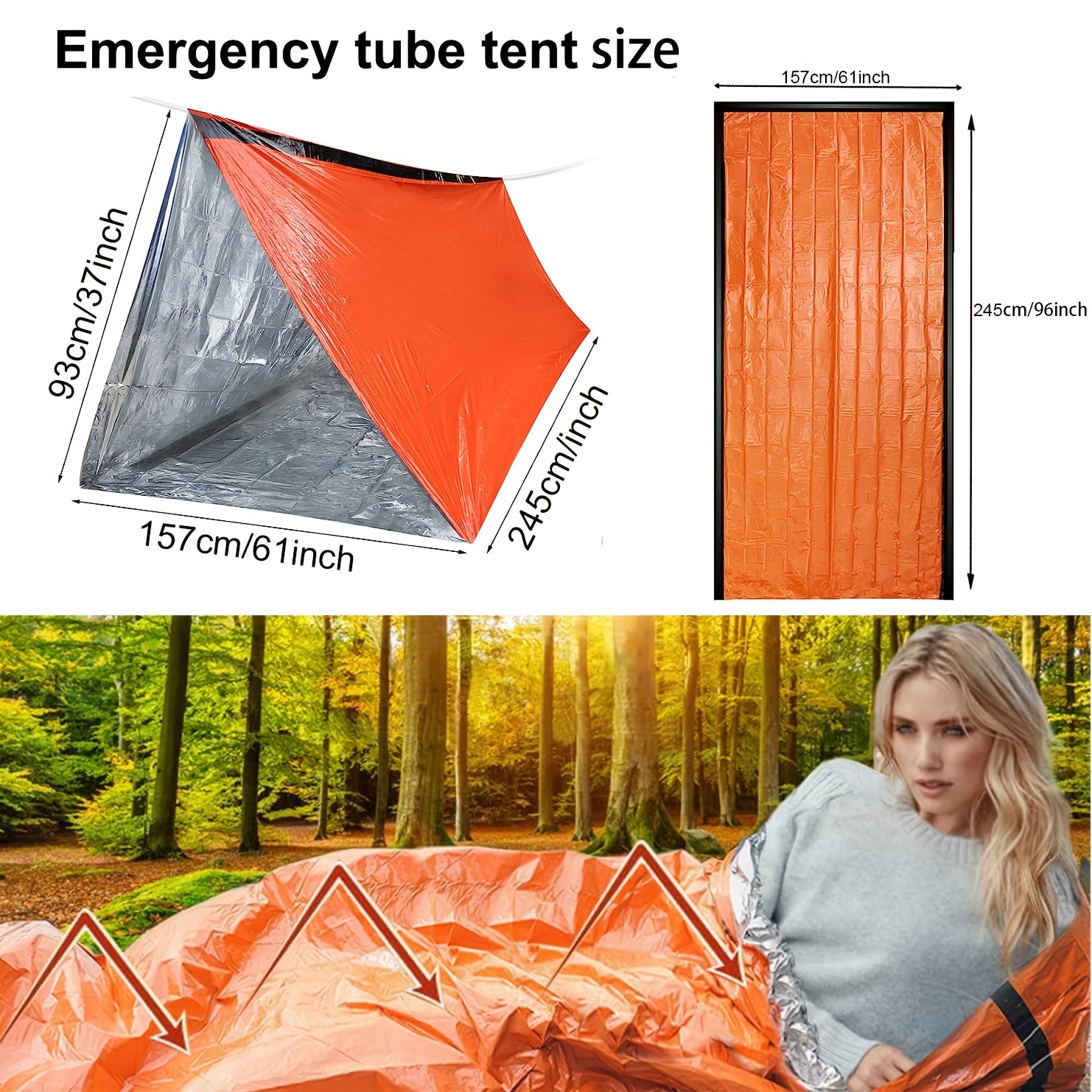Voile d'ombrage,Tente de survie coupe-vent en plein air, fournitures  d'urgence, abri léger de sauvetage, Camping - orange[B308]