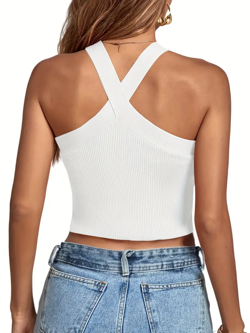 Women Turtleneck T-shirt Crop Top Criss Cross Sleeveless Bras