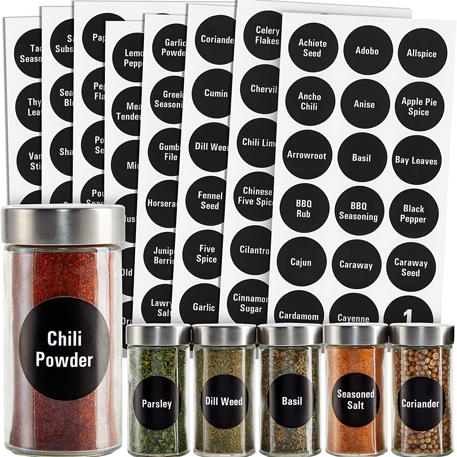 Etiquetas redondas minimalistas para especias para tapas, 140 etiquetas  para tarros de especias para contenedores de especias, etiquetas de cocina