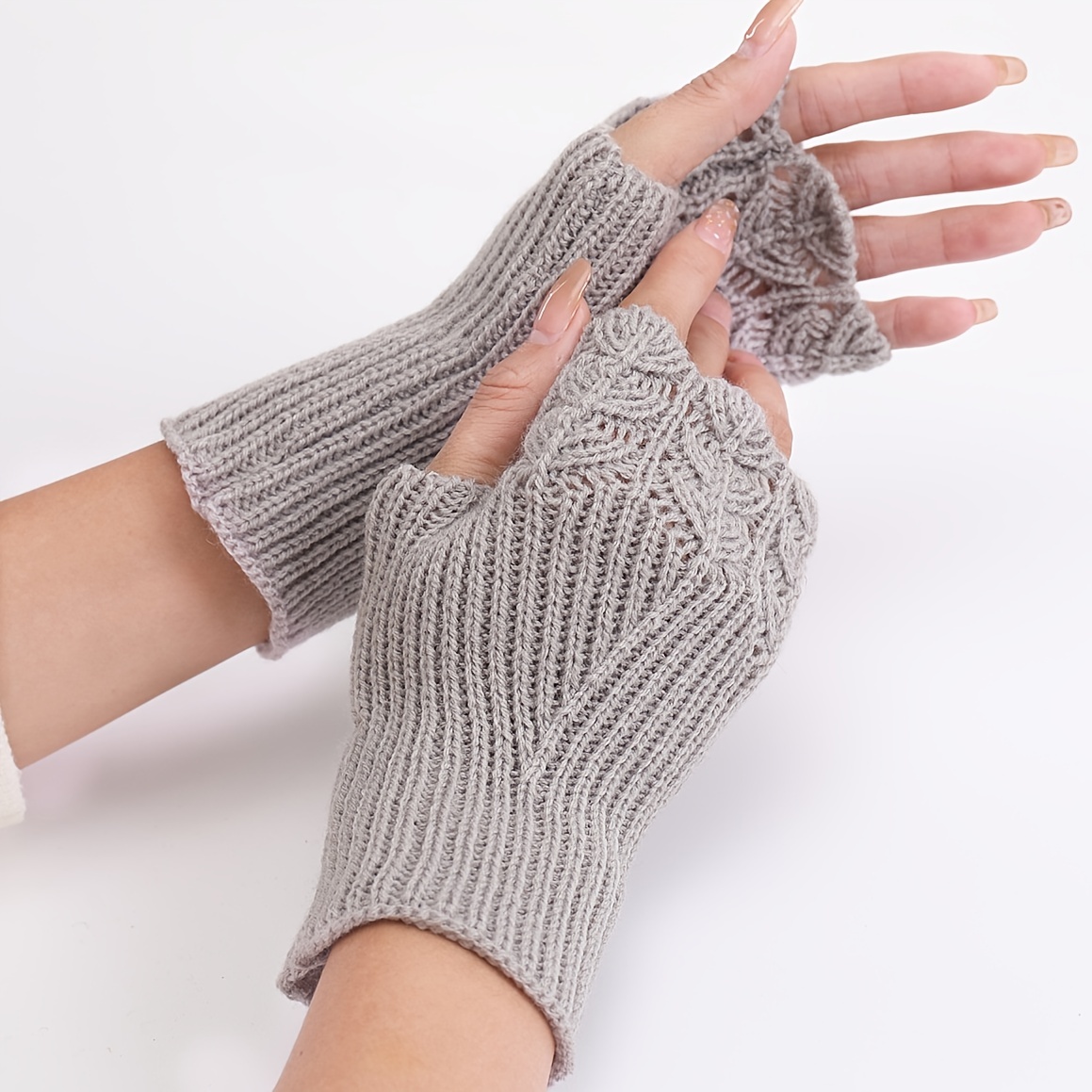 BAVST Guantes térmicos sin dedos para mujer, guantes de invierno, guantes  de punto, guantes de medio dedo para escribir