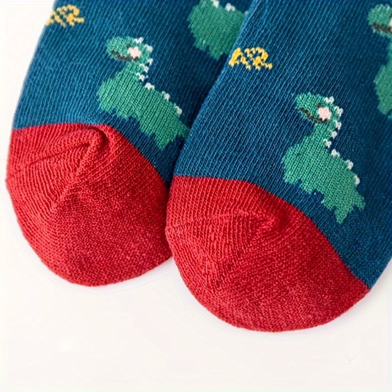 5 Pairs Boys' Cartoon Dinosaur Print Knit Socks - Breathable Polyester Blend, All-Season Casual Socks with Playful Dinosaur & Cloud Designs, Machine Washable for Youngsters & Youngsters, Dinosaur Clothes, Youngsters'S Footwear, Fun Youngsters'S Footwear, Comfortable Youngsters'S Wear, Youngsters Socks, Youngsters Footwear, Fun Patterns, Soft Material, Youngsters