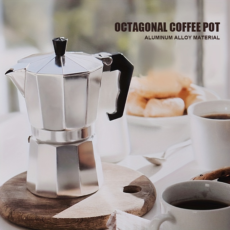 1pc 300Ml Aluminum Alloy Espresso Moka Pot, Octagonal Shape, European  Coffee Maker