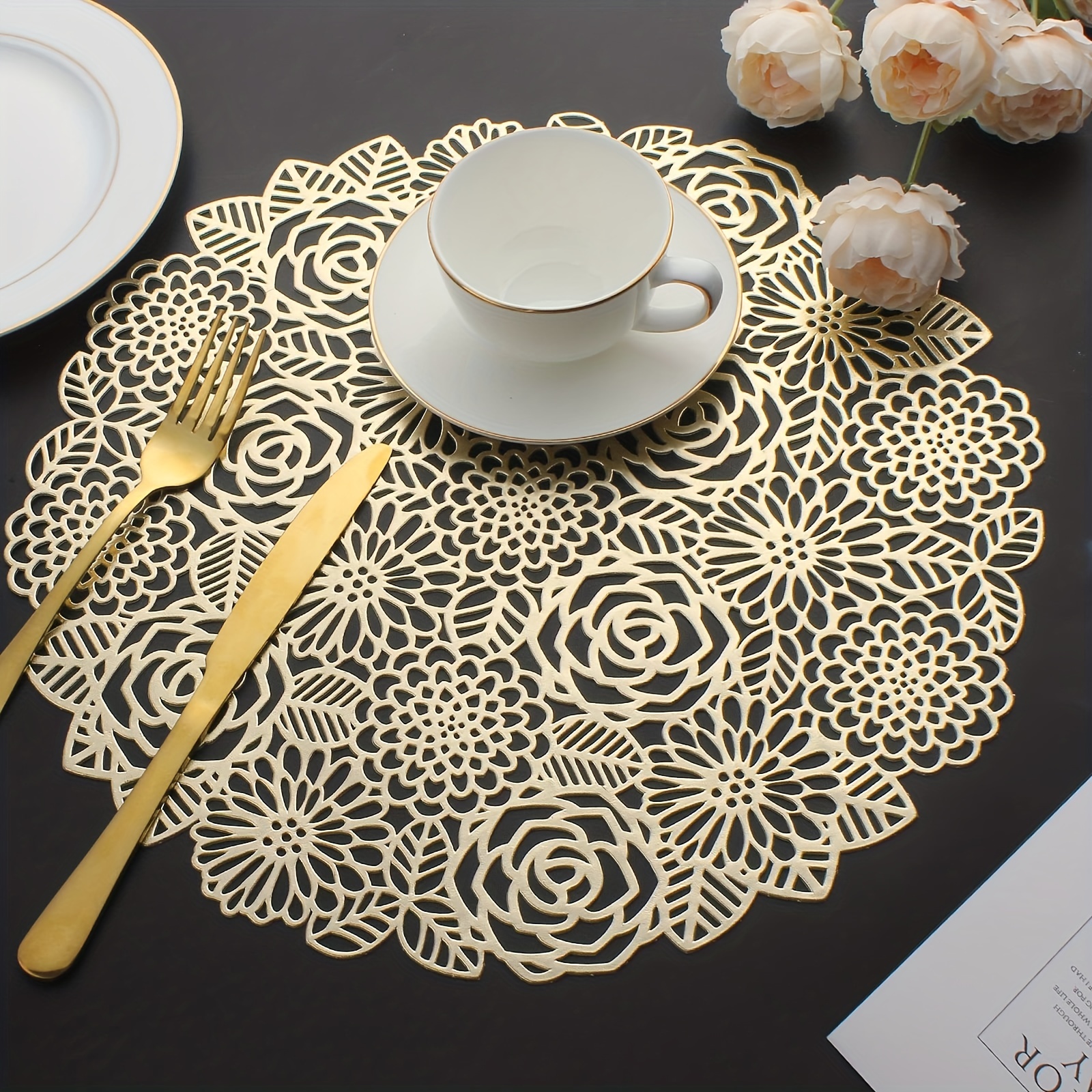 Round Placemats Plastic Mats Single Rose Flower Pvc Plastic - Temu