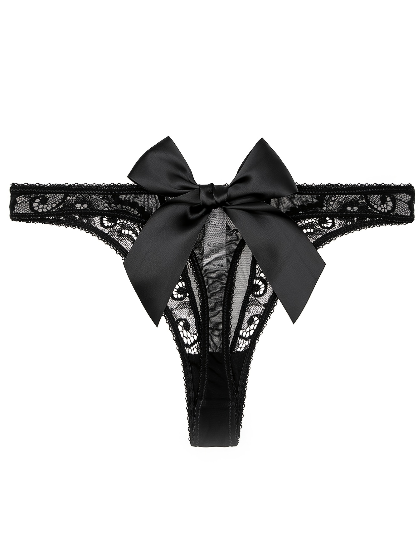 V-Shape Lace Bow Thongs T-Back Low Waist Breathable Panties Sexy