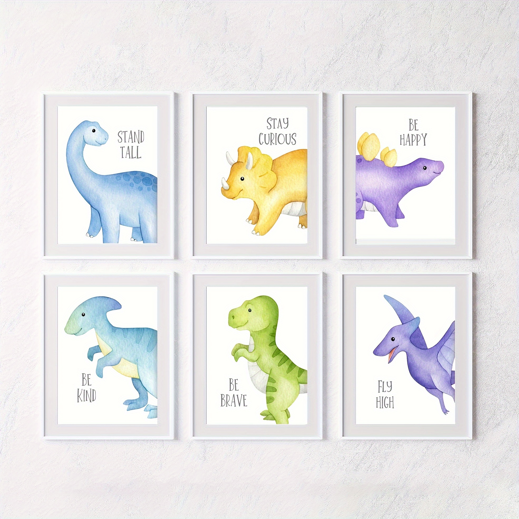 Inspirational Dinosaur Watercolor Art Prints Set of 6 (8”X10