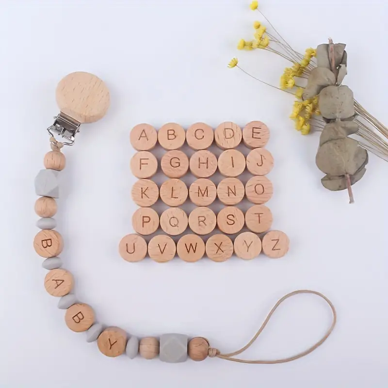 26 Alphabet Letter Beads Flat Oval Wooden Beads Diy Crafting - Temu