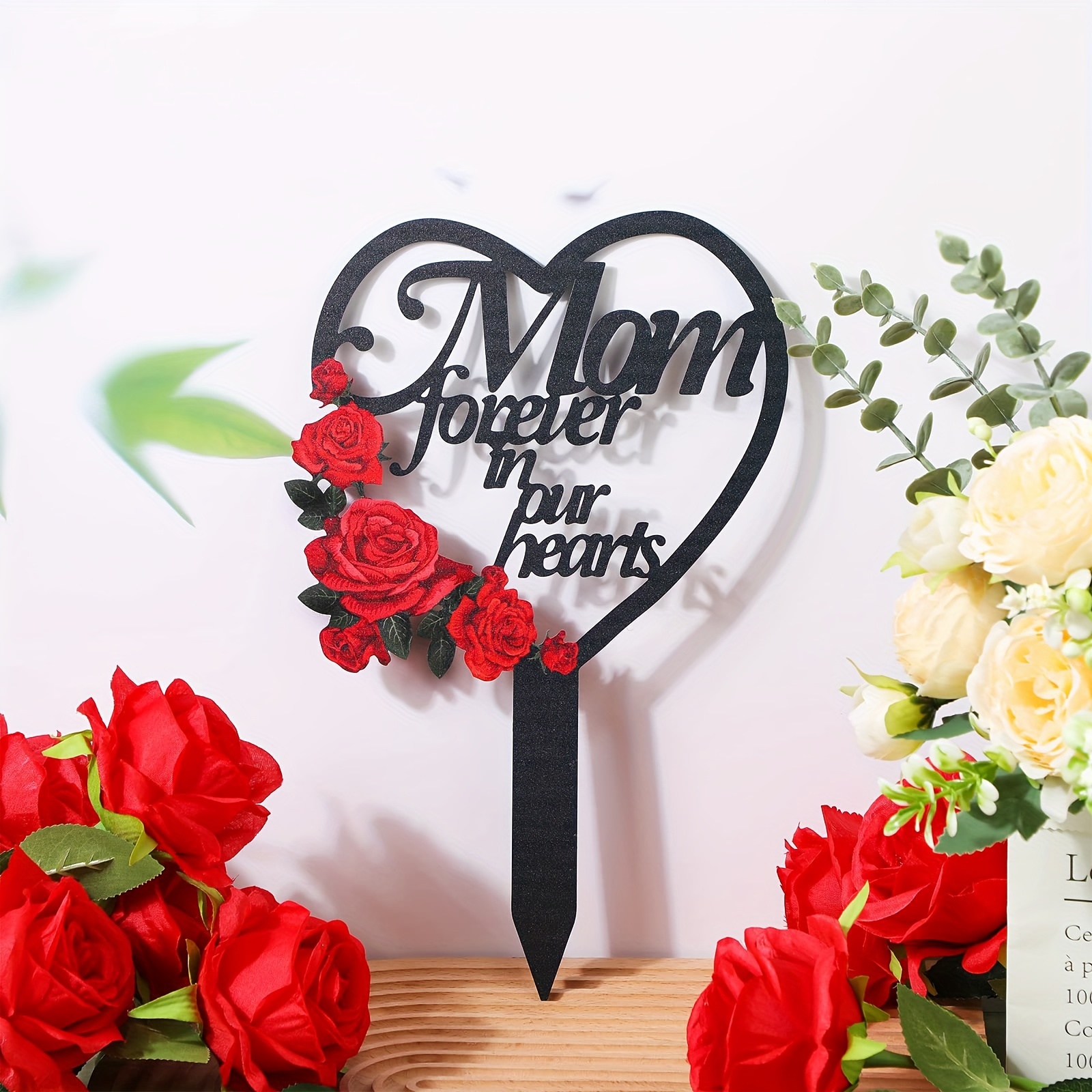 1pc Acrylic Heart Memorial Gift Flowers Leaves Sympathy
