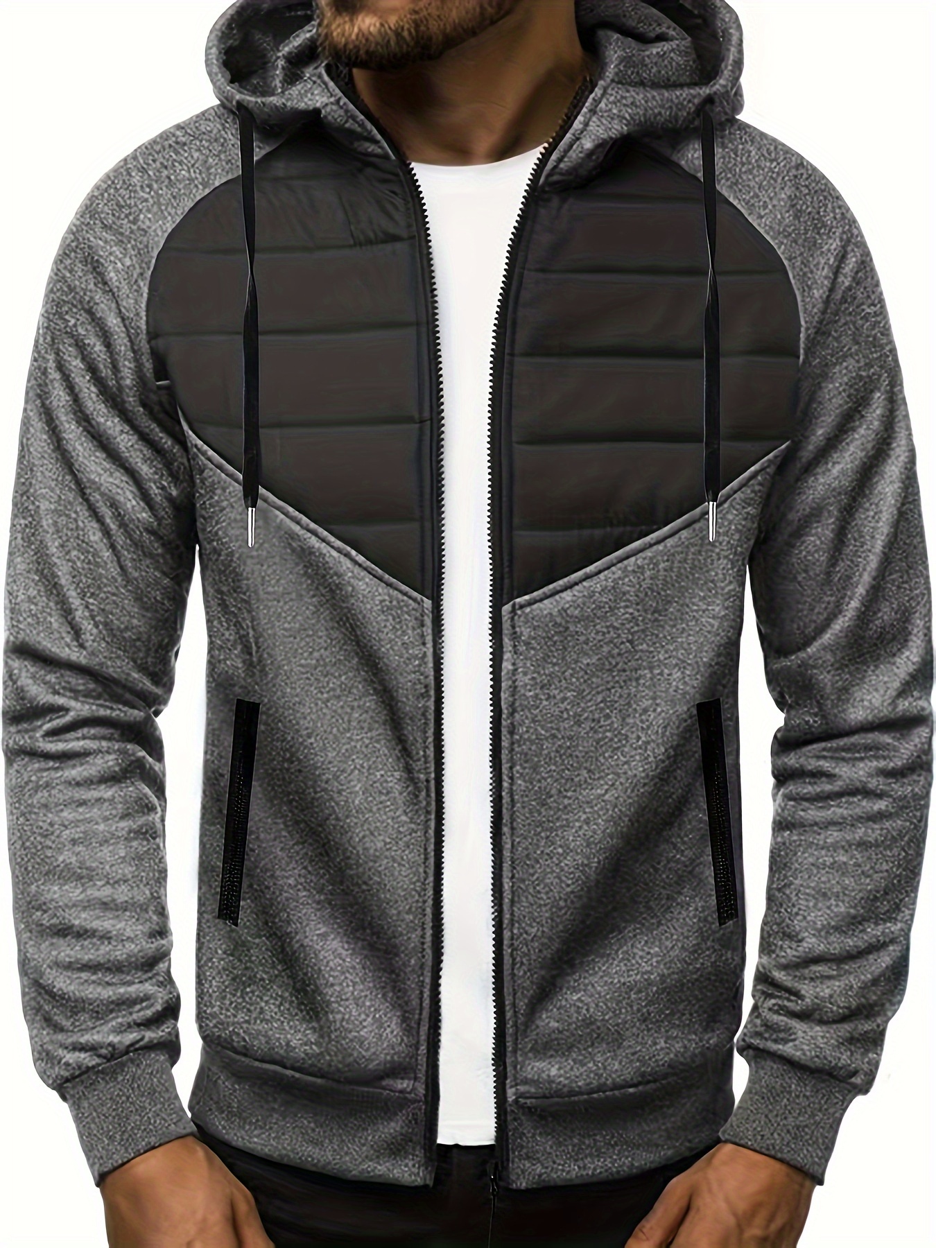 Men's Breast Zipper Pocket Zip Hooded Jacket Casual Hoodie - Temu Canada