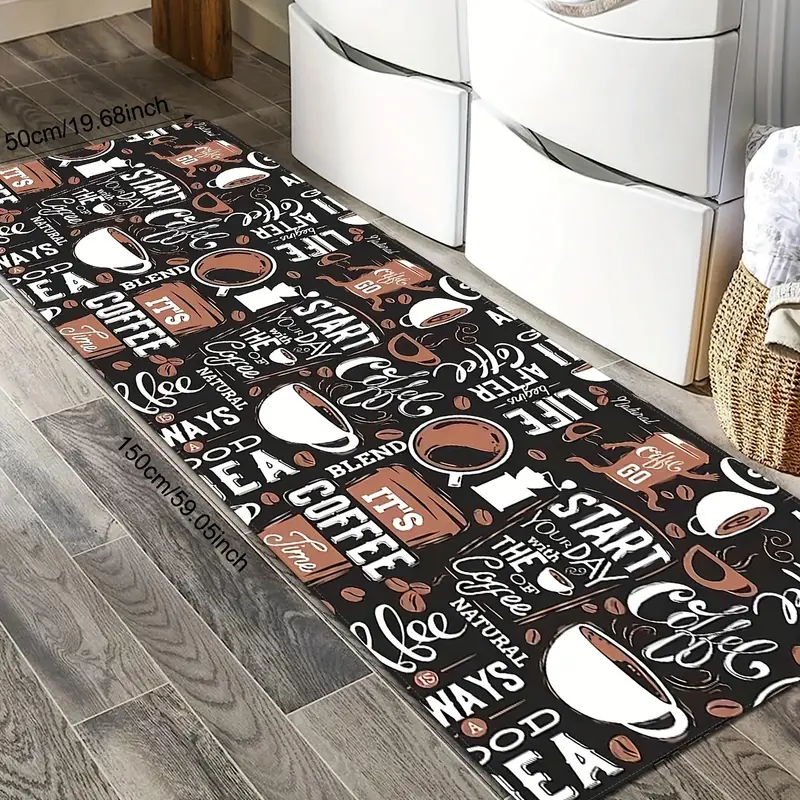 Coffee Cup Letter Pattern Floor Mat, Comfortable Anti-fouling Anti