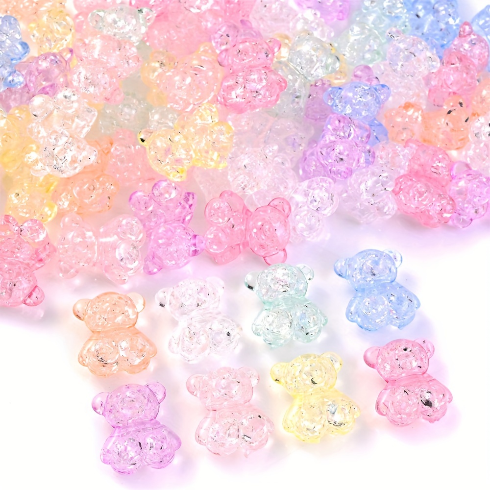 Image of 30pcs Neovivi Aurora Flashing Acrylic Bear Beads, 15x18mm - Vibrant Pastel Colors, Cute Cartoon Design For Diy Bracelets & Necklaces Crafting, Beads For Jewelry Making