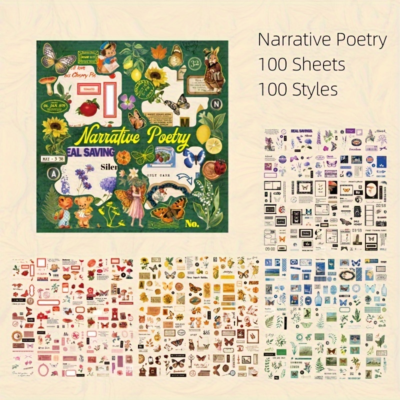 Narrative Poetry Series Vintage Stickers Plant Style Hand - Temu