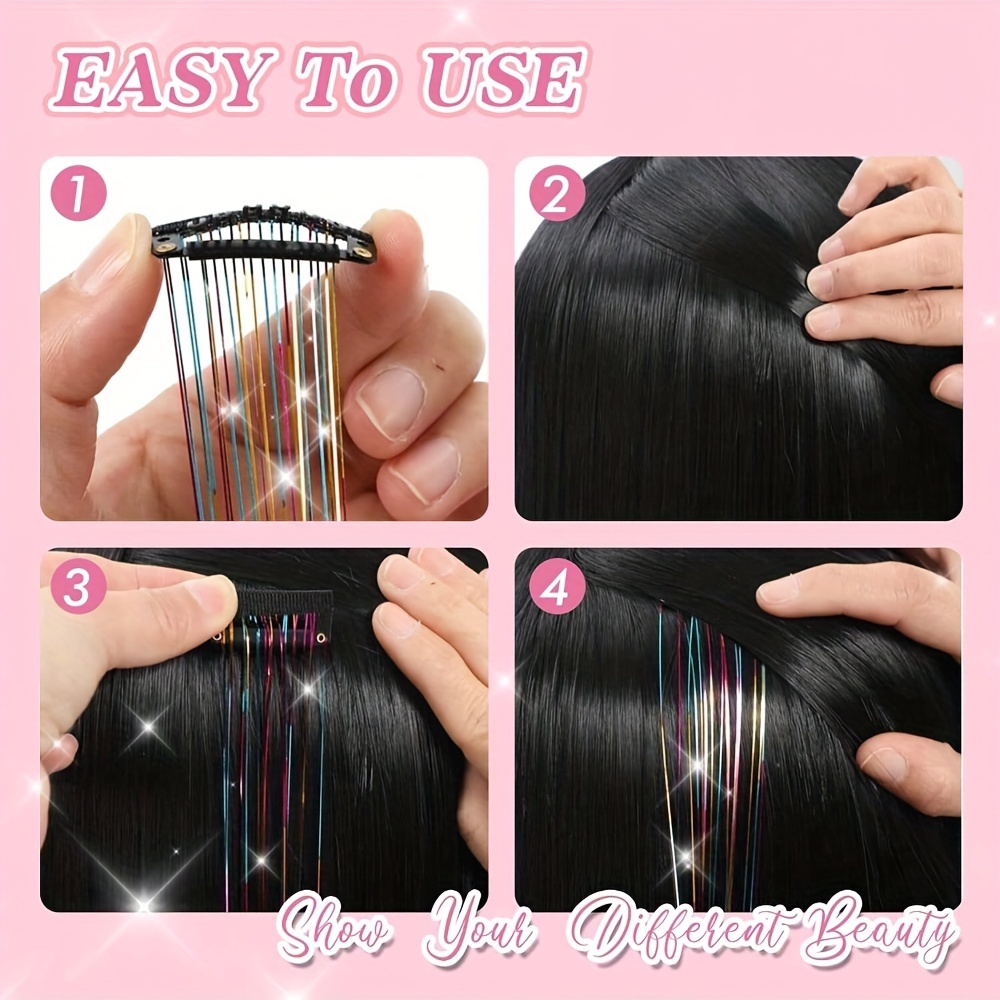 Hair Tinsel Clip In Hair Tinsel Colorful Glitter - Temu