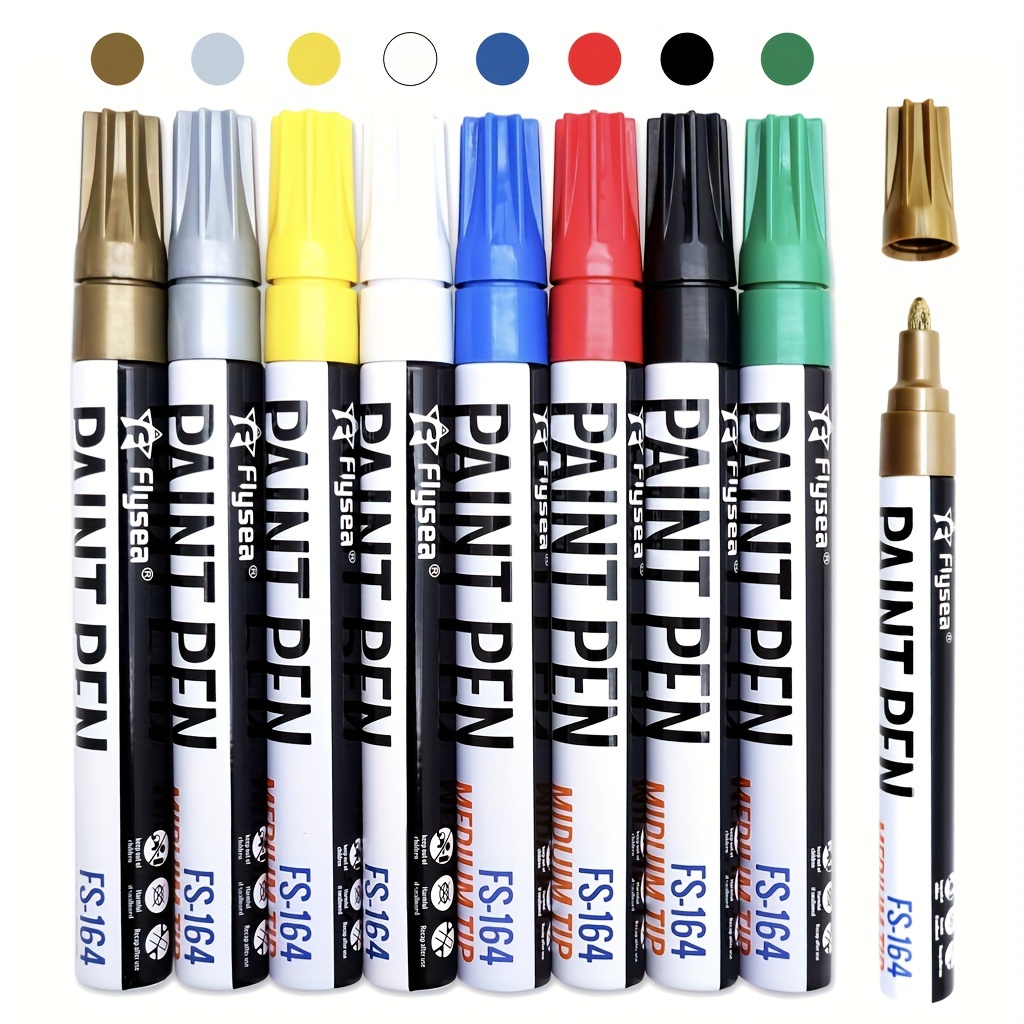 Black Paint Markers Pens - Single Color 6 Pack Permanent Oil Based Paint Pen, Medium Tip, Quick Dry and Waterproof Marker for Rock, Wood, Fabric, Plas