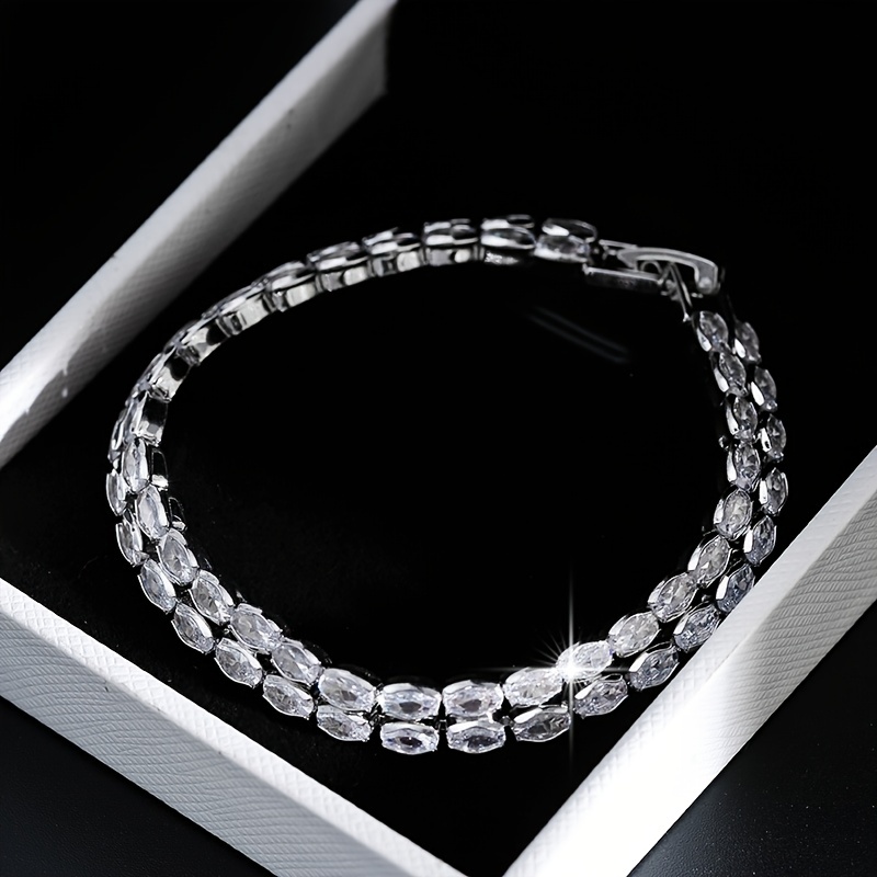 Two Rows Tennis Bracelet with Cubic Zirconia