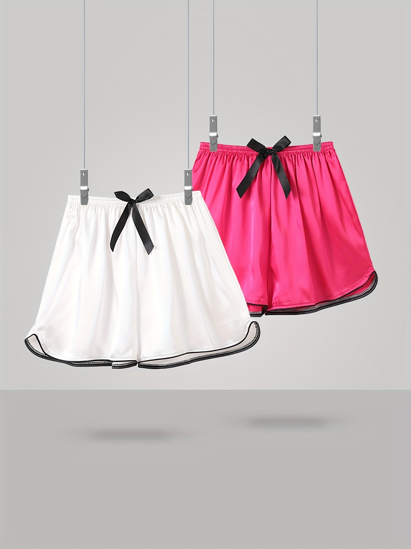 2 Sets Bow Satin Sleep Shorts Women's Sleepwear