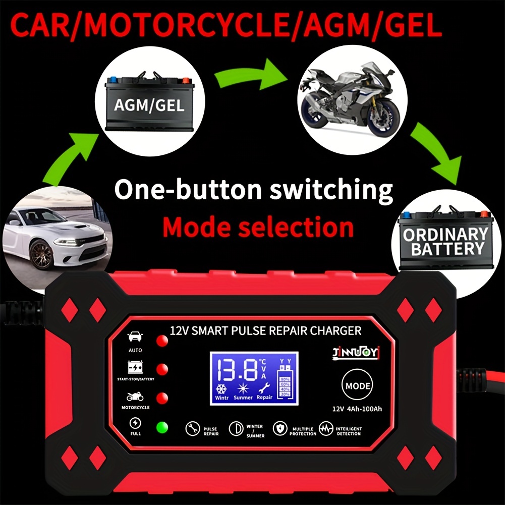 Acheter Chargeur de batterie de voiture de moto 6A 12V AGM GEL réparation d'impulsions  au plomb avec interrupteur tactile écran LCD chargeurs d'alimentation d'urgence  automobile