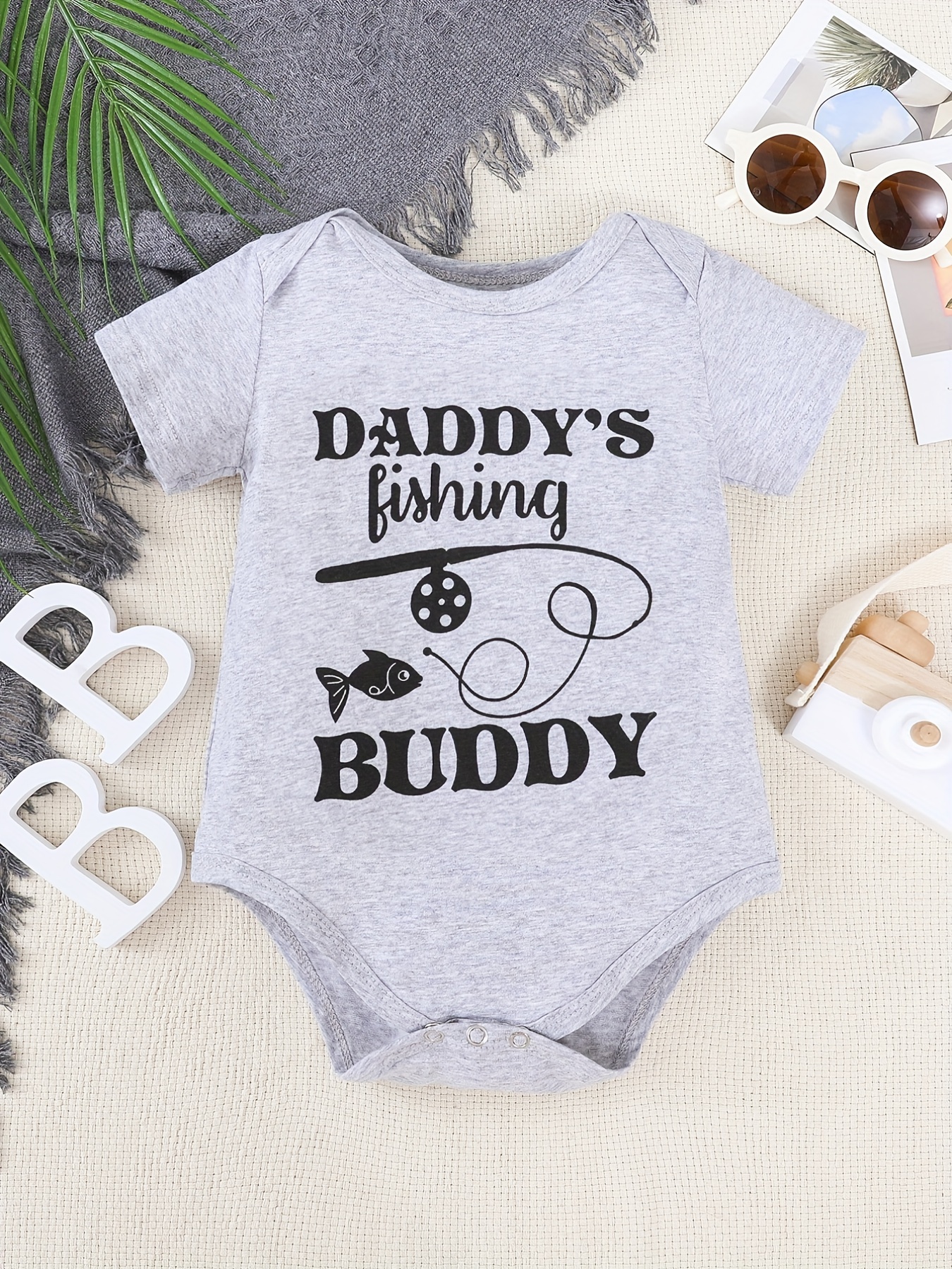 Baby Boys Casual daddy's Fishing Buddy Short Sleeve Onesie - Temu