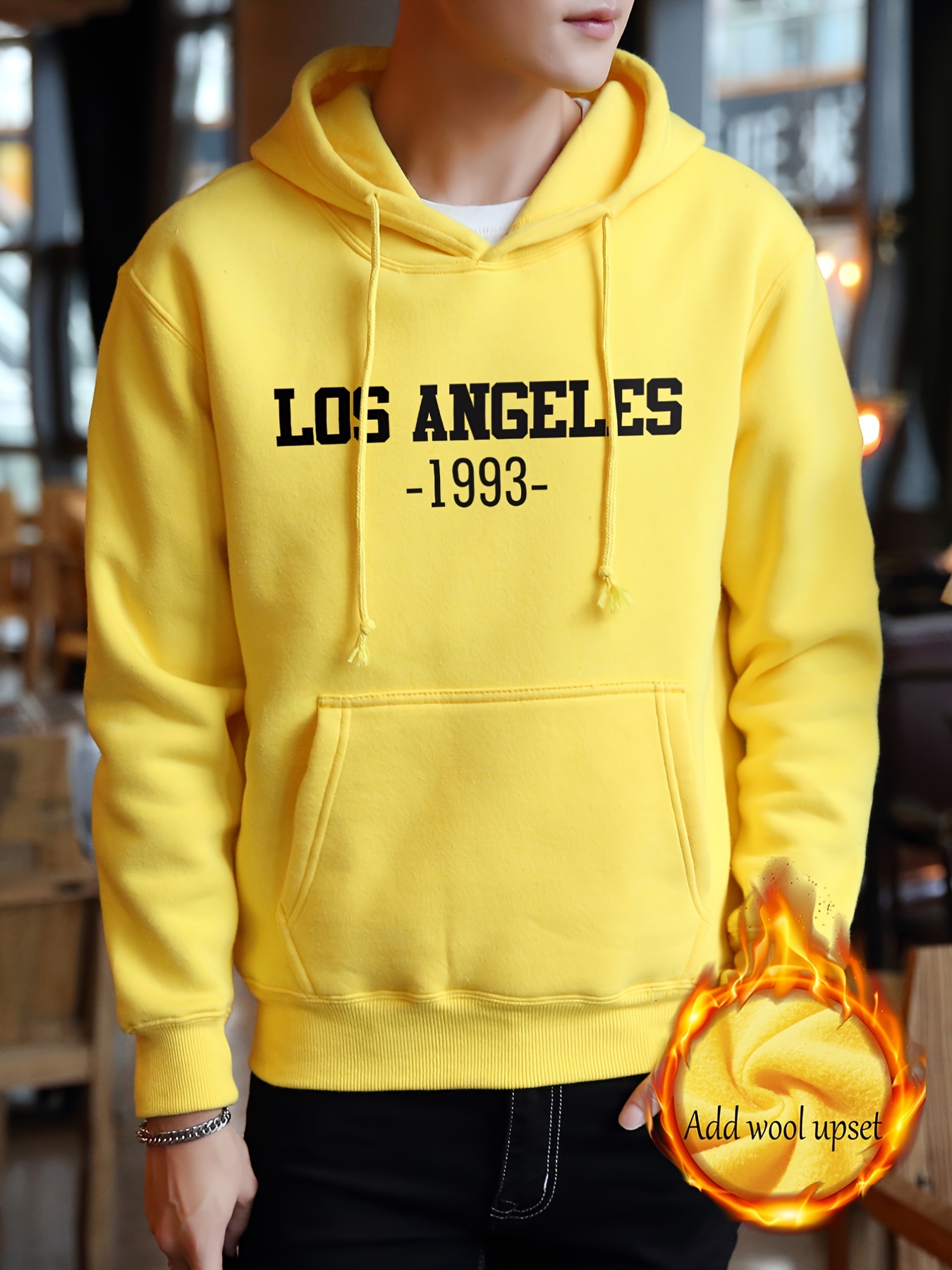 Mens Warm Hoodie Los Angeles Letter Printed Long Sleeve Winter